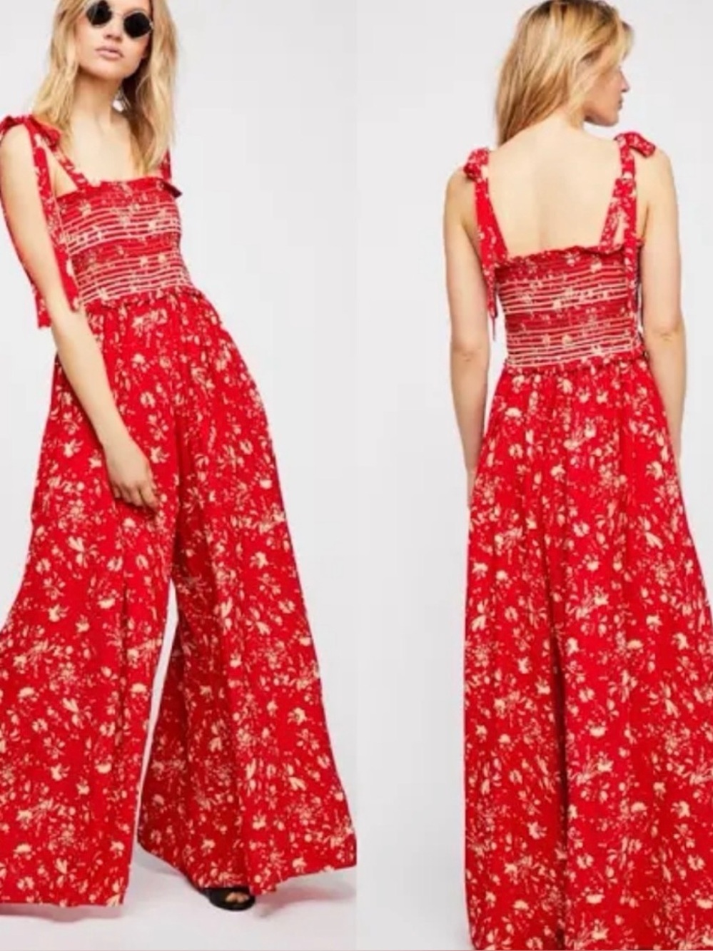 Free People Color My World Jumpsuit in Red & White Sz‎ Small